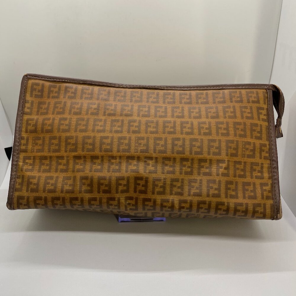 FENDI Zucchino Canvas Clutch Bag Brown